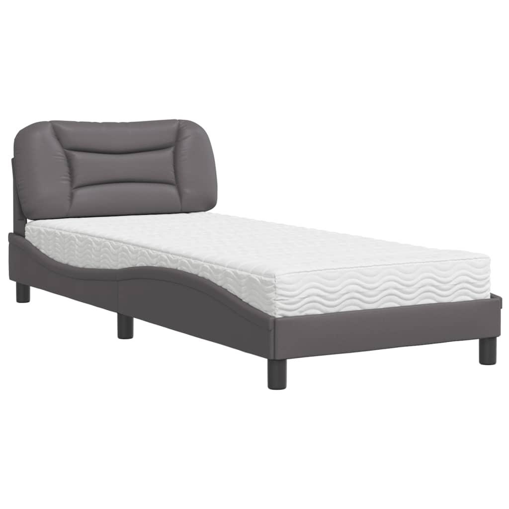 Seng med madras 90x190 cm kunstlæder grå
