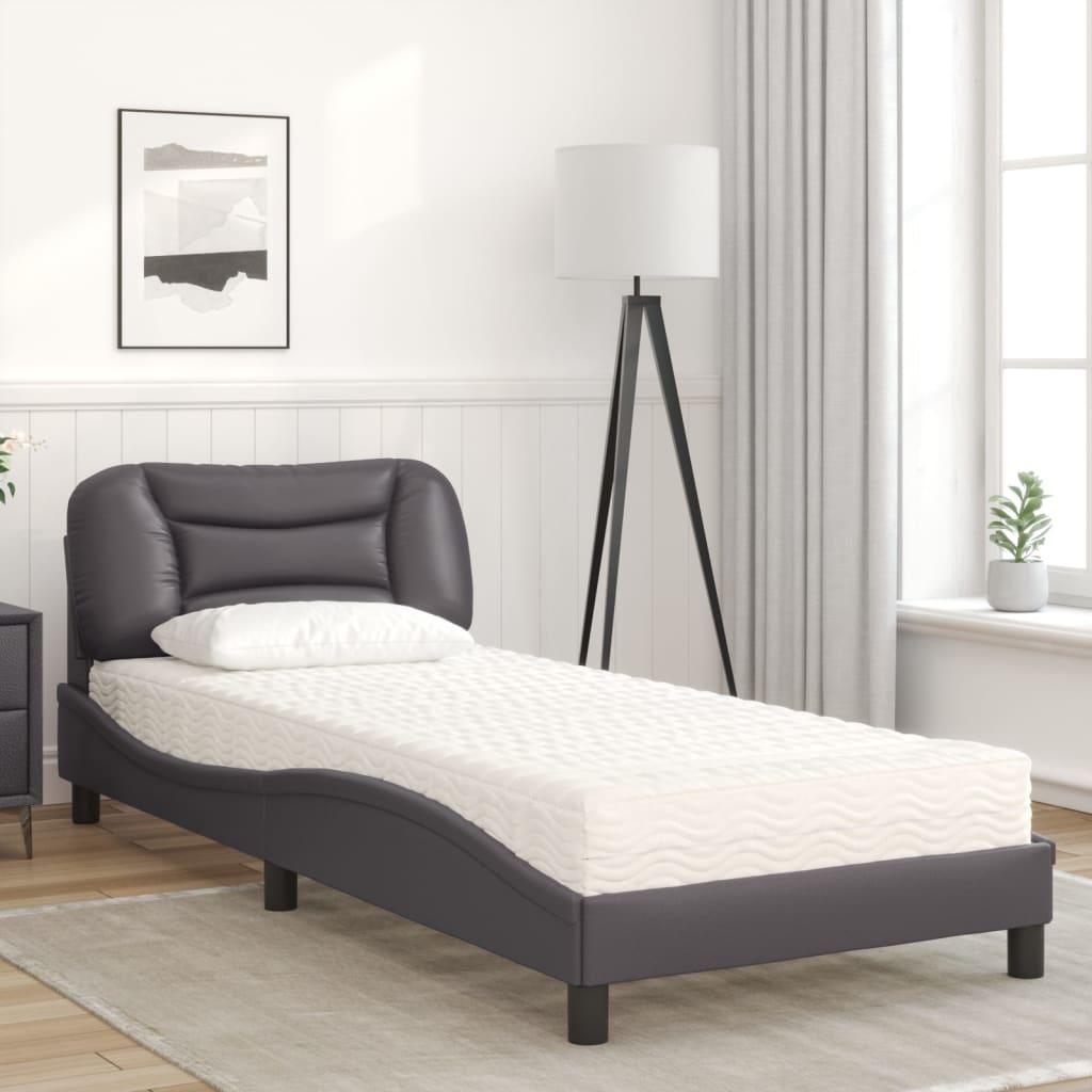 Seng med madras 90x190 cm kunstlæder grå