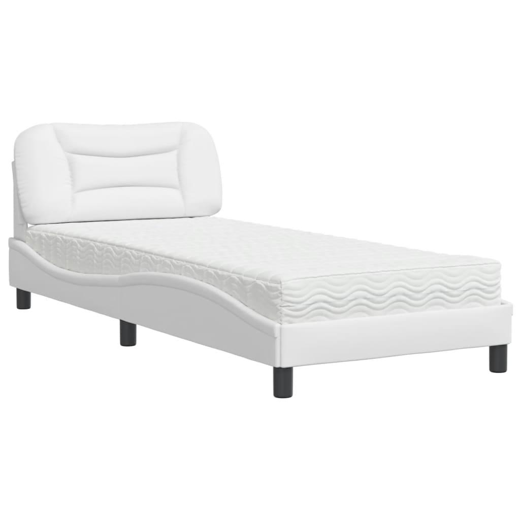 Seng med madras 90x190 cm kunstlæder hvid