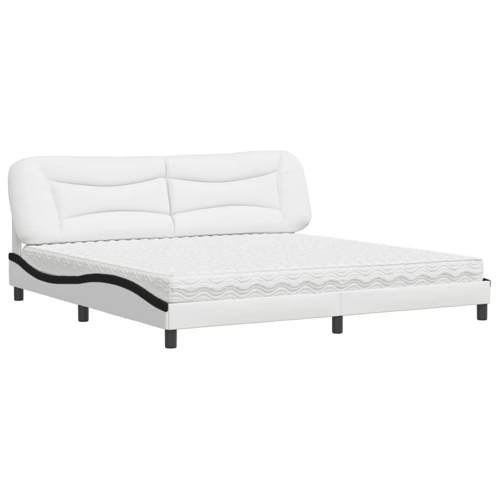 Seng med madras 200x200 cm kunstlæder hvid og sort