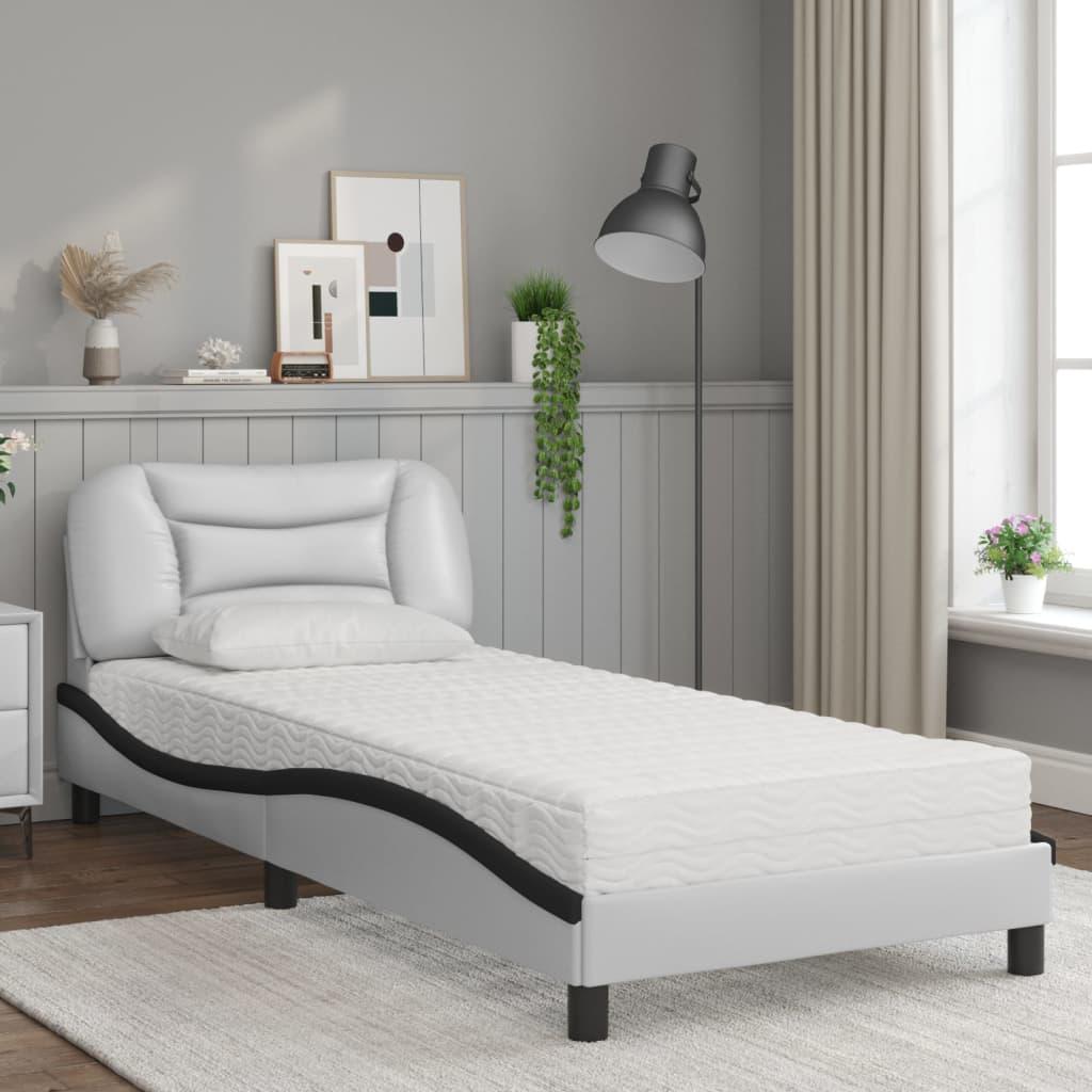 Seng med madras 90x190 cm kunstlæder hvid og sort