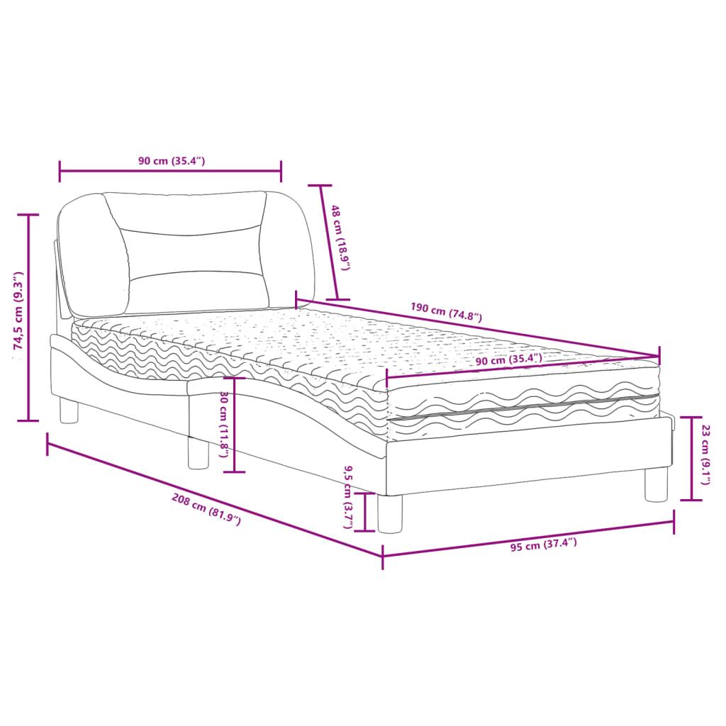 Seng 90x190 cm kunstlæder cappuccinofarvet