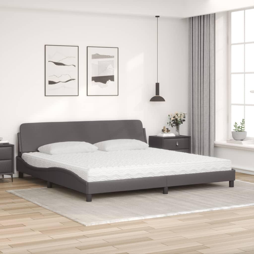 Seng med madras 200x200 cm kunstlæder grå