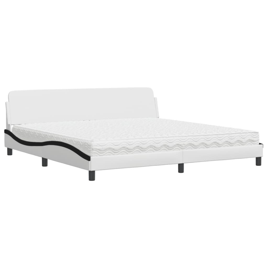 Seng med madras 200x200 cm kunstlæder hvid og sort