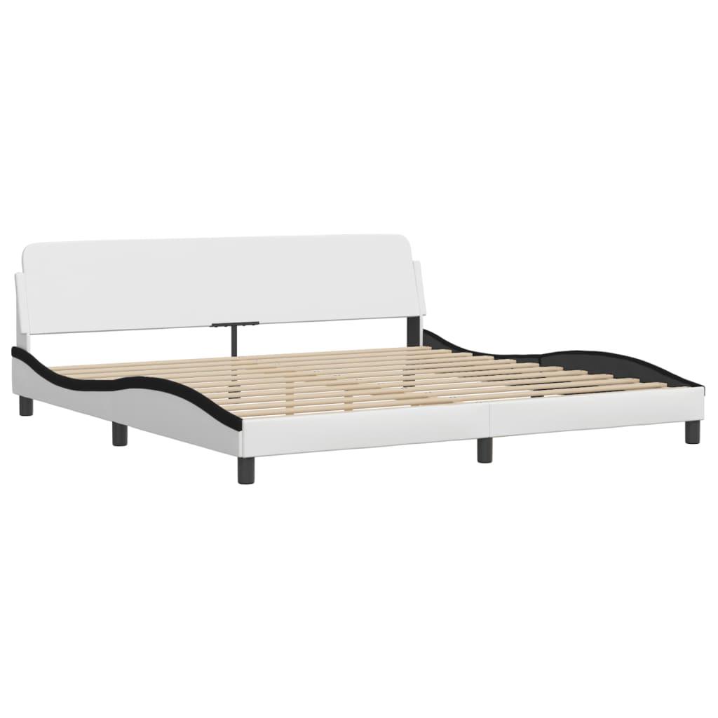 Seng med madras 200x200 cm kunstlæder hvid og sort
