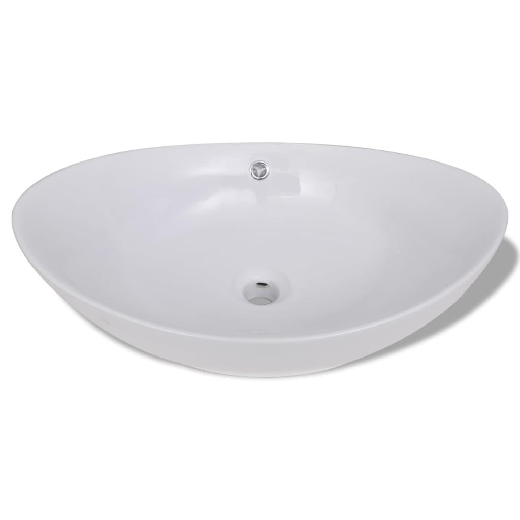 Håndvask keramisk oval med overløb 59 x 38,5 cm