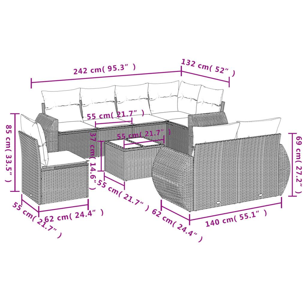 Sofasæt til haven 9 dele med hynder polyrattan beige