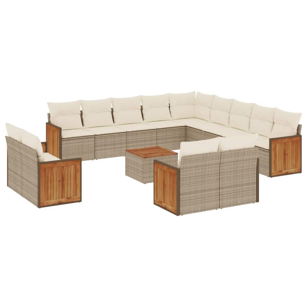 Sofasæt til haven 14 dele med hynder polyrattan beige