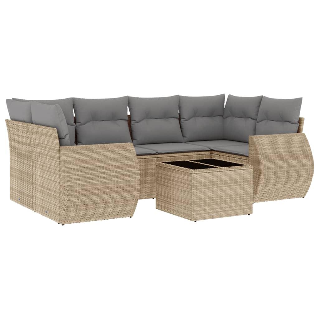 Sofasæt til haven 7 dele med hynder polyrattan beige