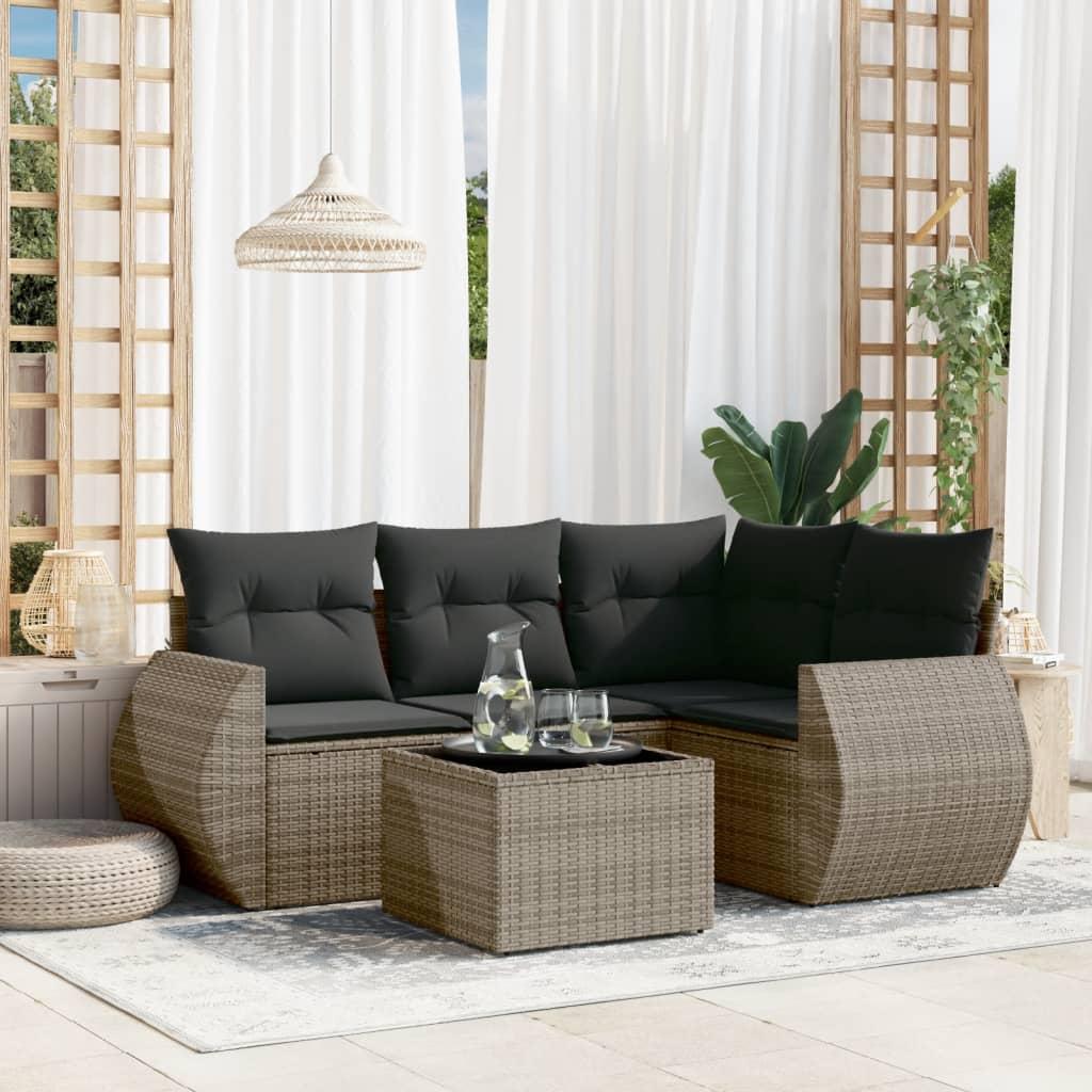 Sofasæt 5 dele med hynder polyrattan grå