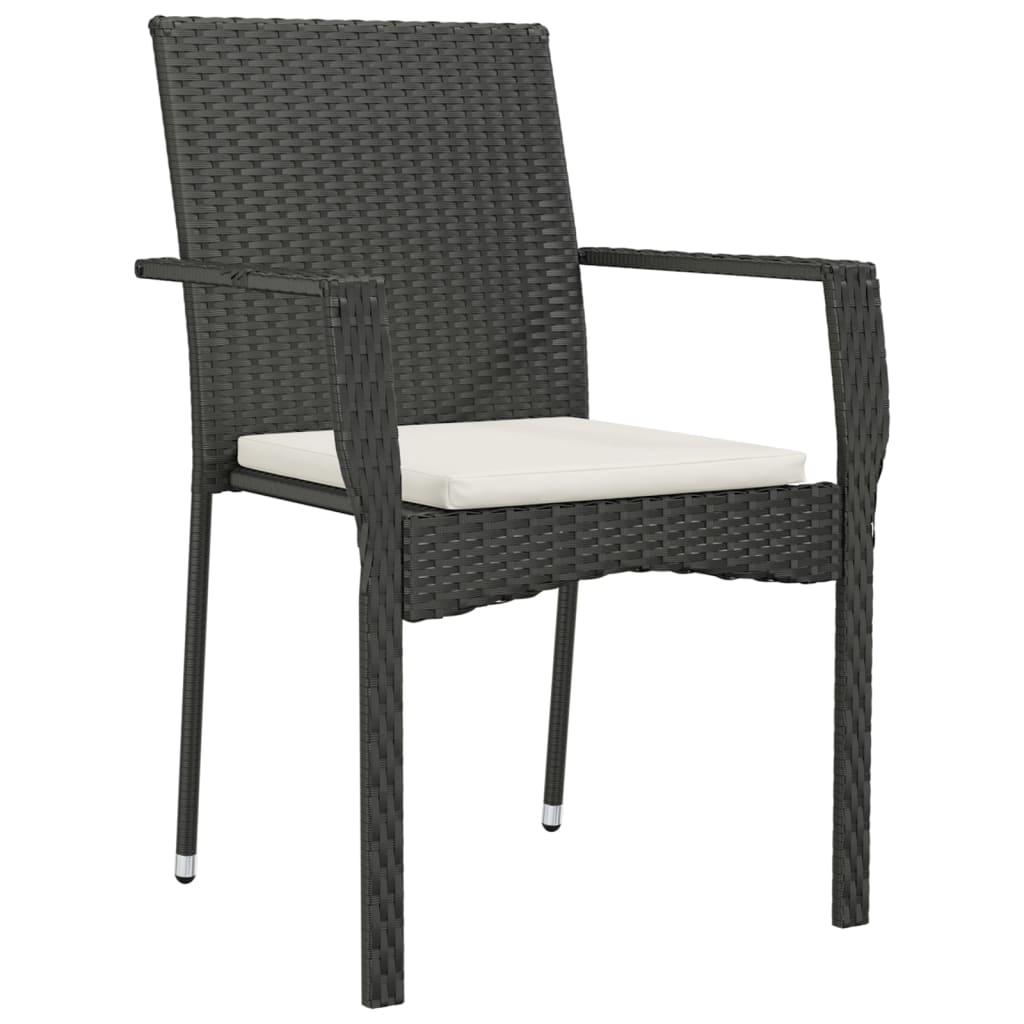 Spisebordssæt til haven 5 dele med hynder polyrattan sort