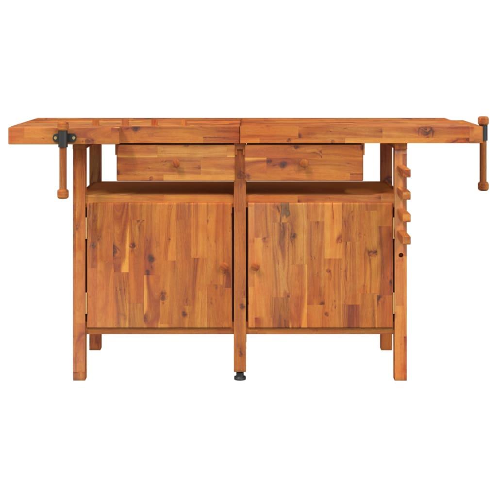 Arbejdsbord m. skuffer + skruestik 162x62x83 cm massivt akacie