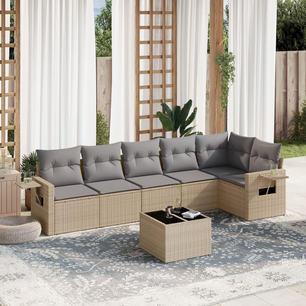 Sofasæt til haven 7 dele med hynder polyrattan beige