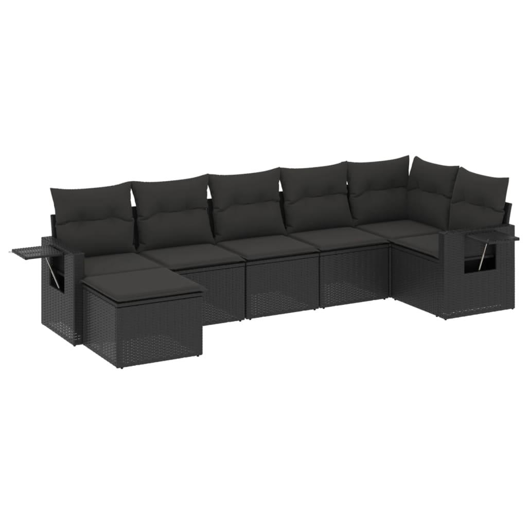 Sofasæt til haven 7 dele med hynder polyrattan sort