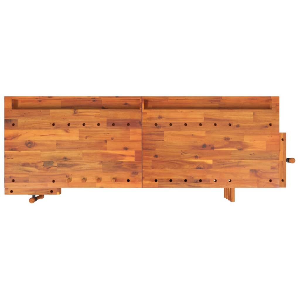 Arbejdsbord m. skuffer + skruestik 192x62x83 cm massivt akacie