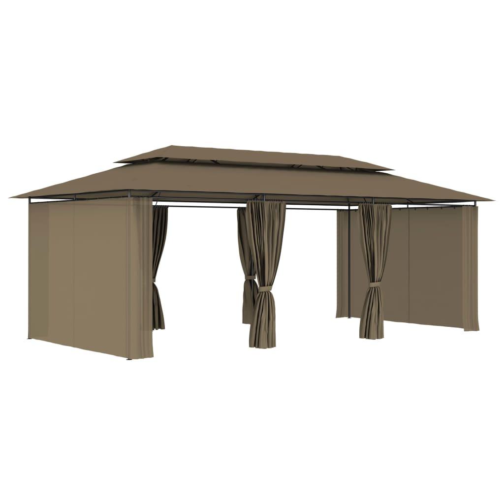 Pavillon med gardiner 600x298x270 cm 180 g/m² gråbrun