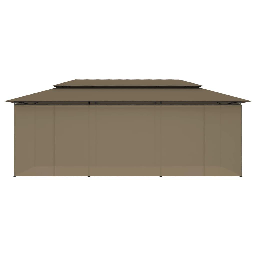 Pavillon med gardiner 600x298x270 cm 180 g/m² gråbrun