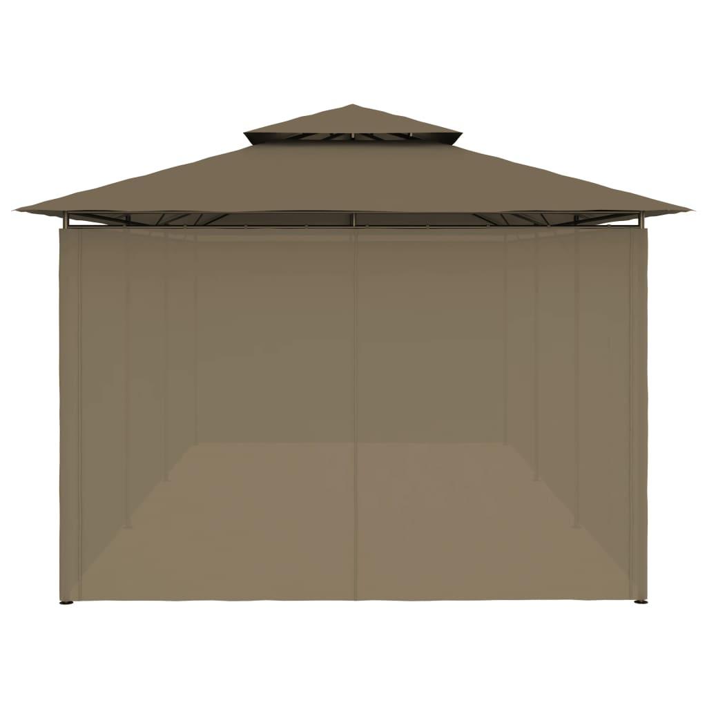 Pavillon med gardiner 600x298x270 cm 180 g/m² gråbrun