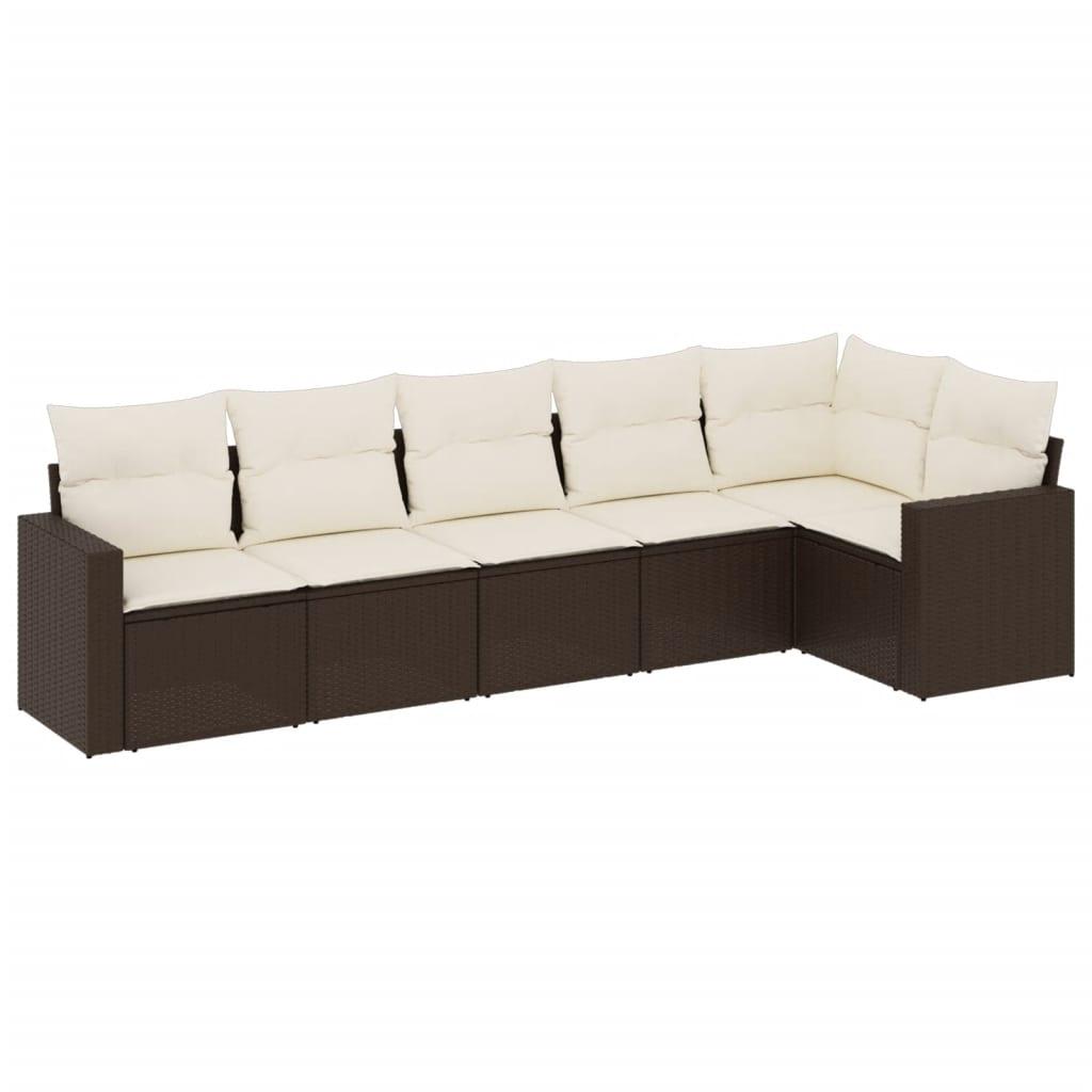 Sofasæt til haven 6 dele med hynder polyrattan brun
