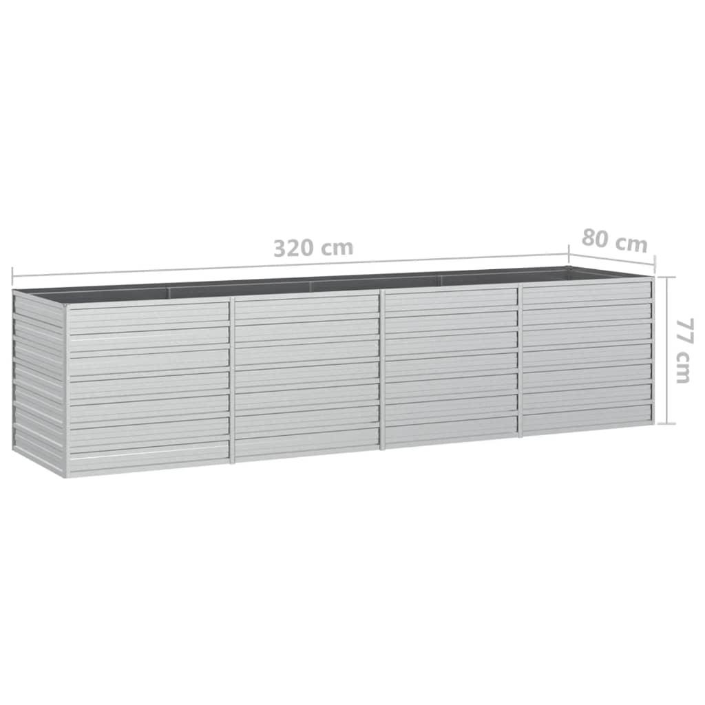 Højbed 320x80x77 cm galvaniseret stål sølvfarvet