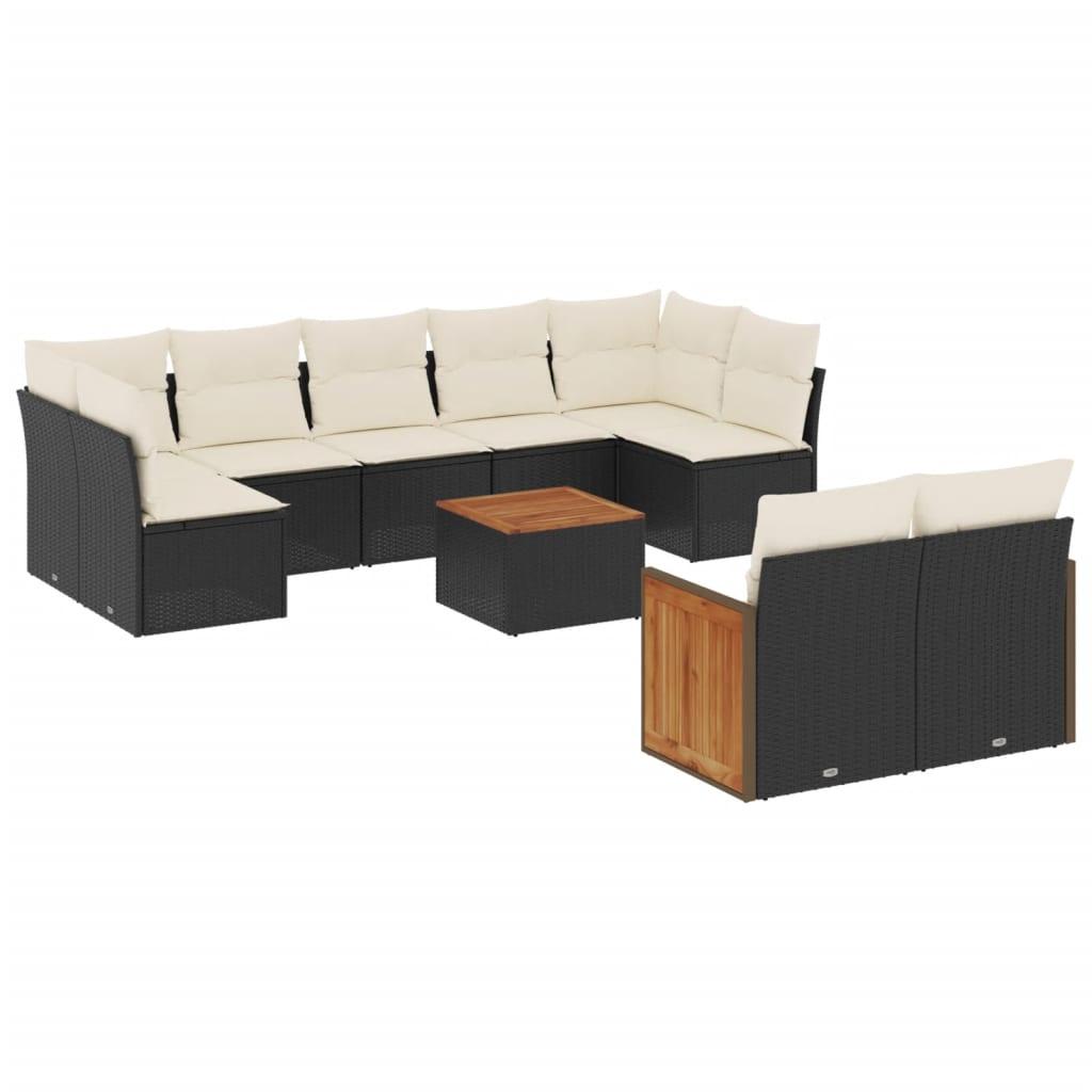 Sofasæt til haven 10 dele med hynder polyrattan sort