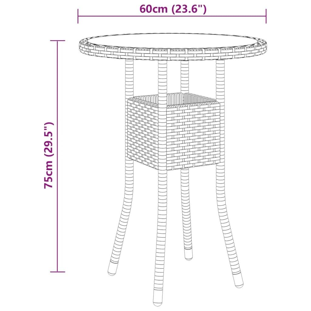 Bistrosæt til haven 3 dele polyrattan og hærdet glas brun