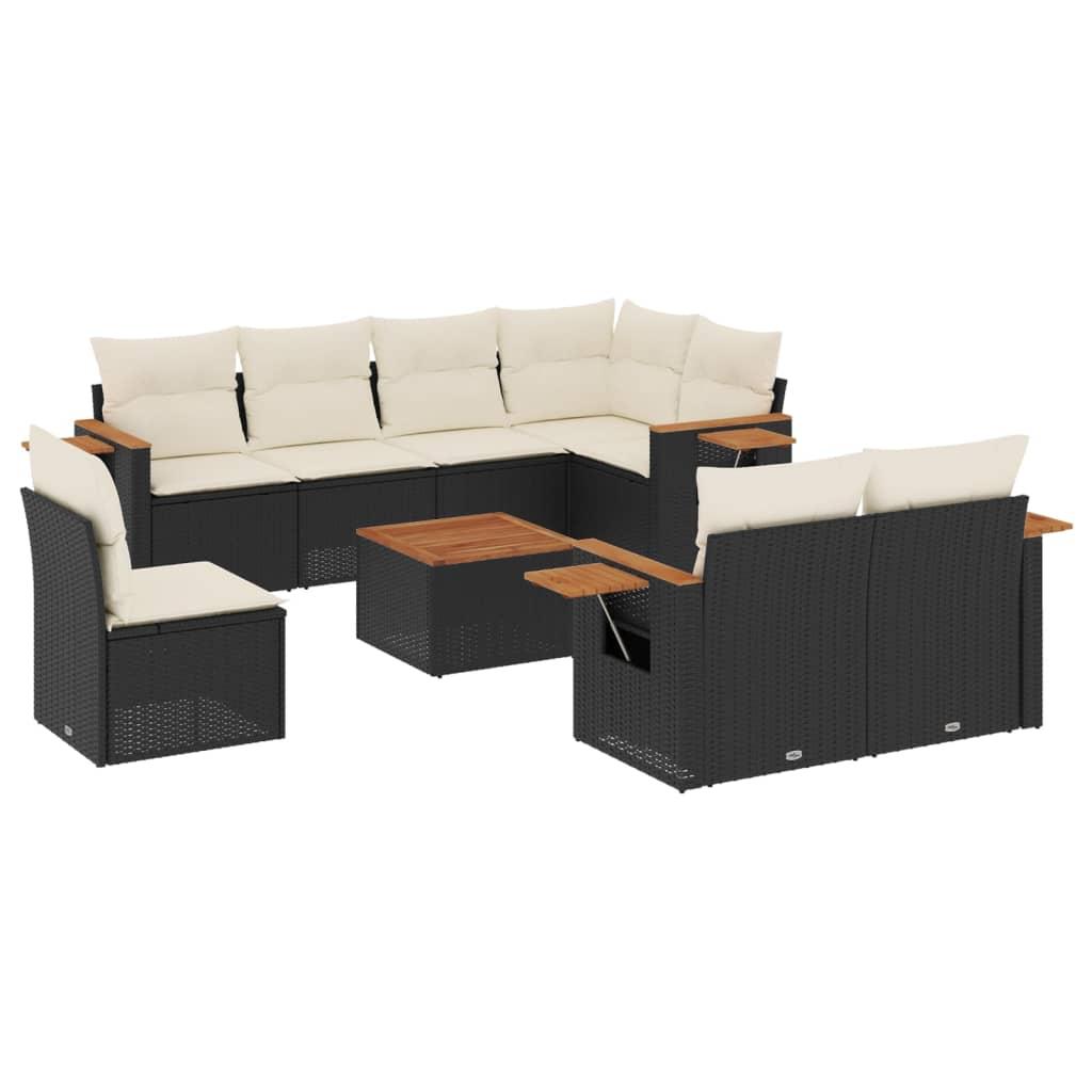 Sofasæt til haven 9 dele med hynder polyrattan sort