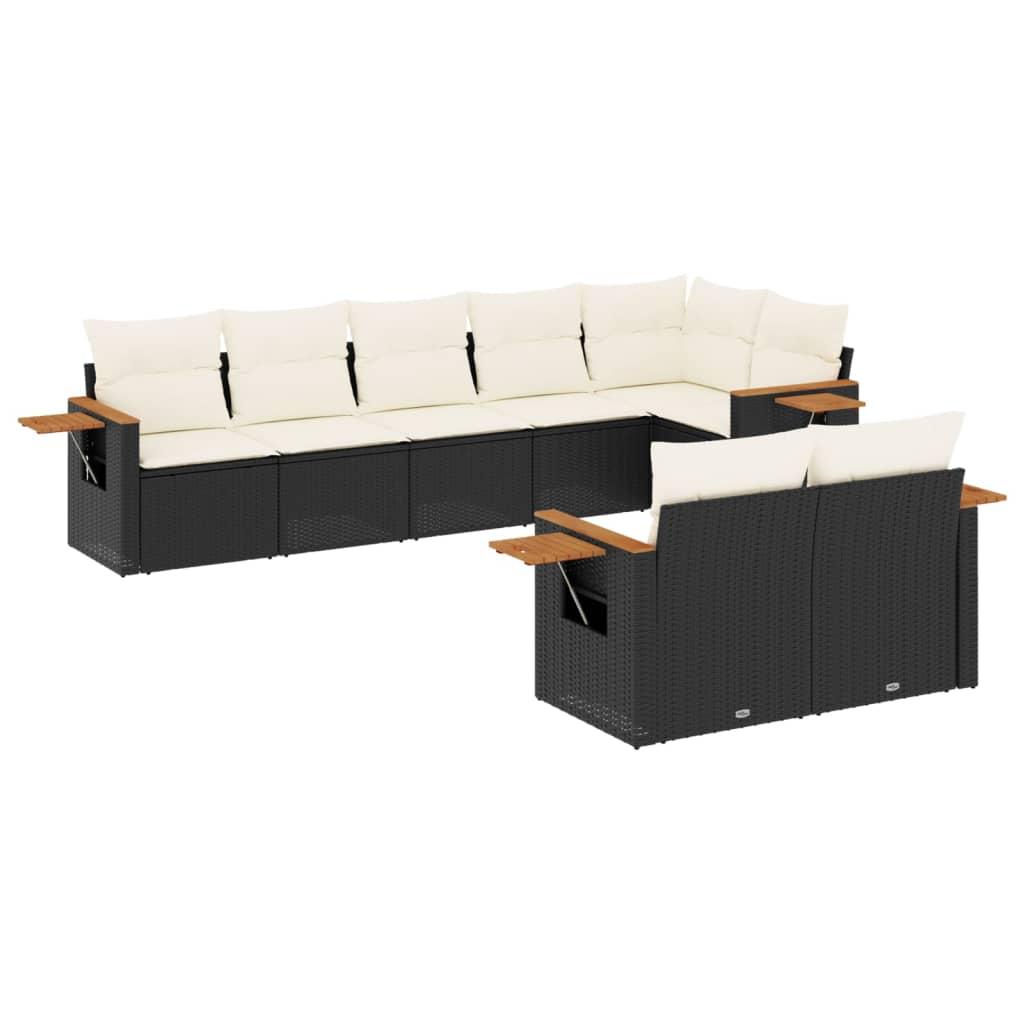 Sofasæt til haven 8 dele med hynder polyrattan sort