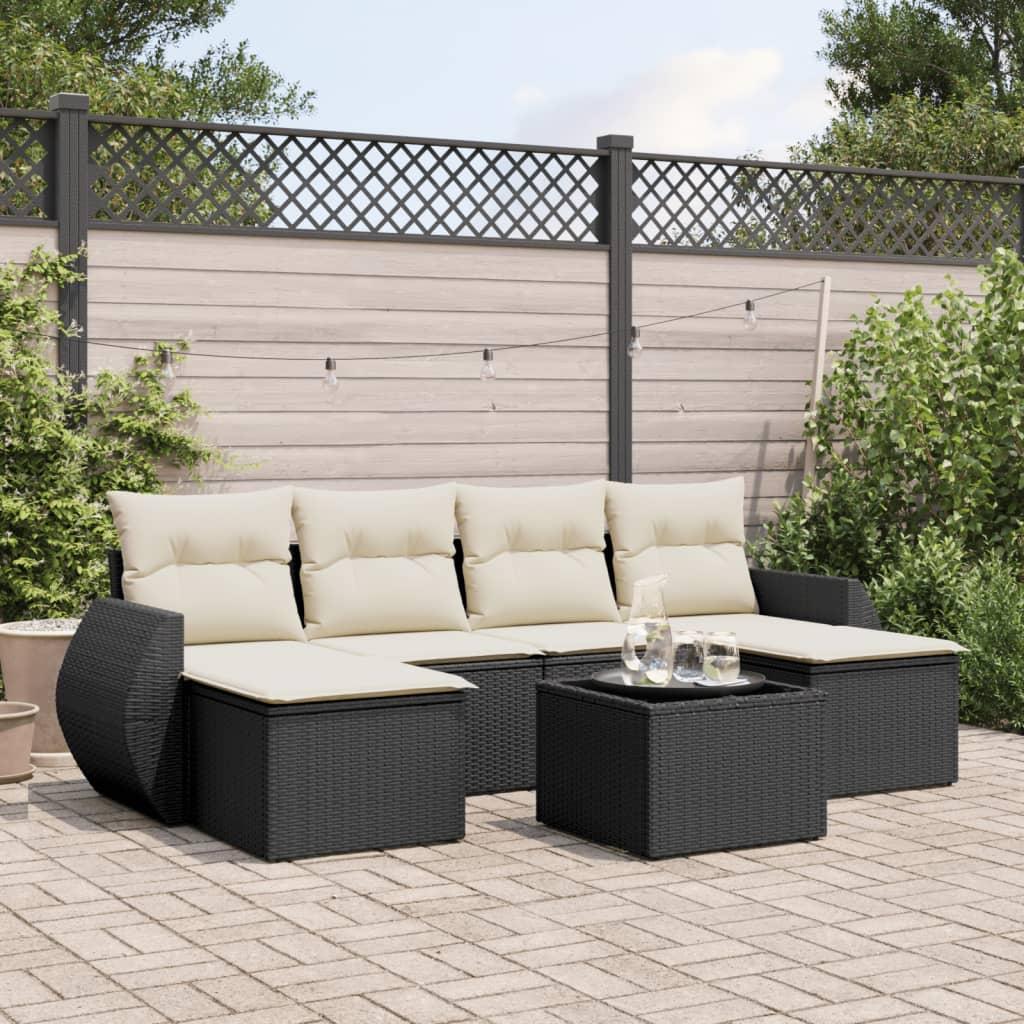 Sofasæt til haven 7 dele med hynder polyrattan sort