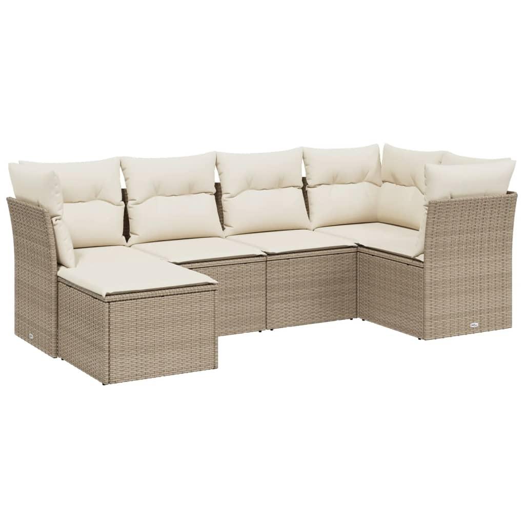 Sofasæt til haven 6 dele med hynder polyrattan beige