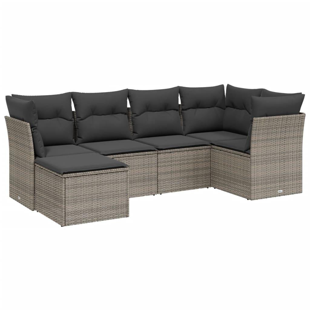 Sofasæt til haven 6 dele med hynder polyrattan grå