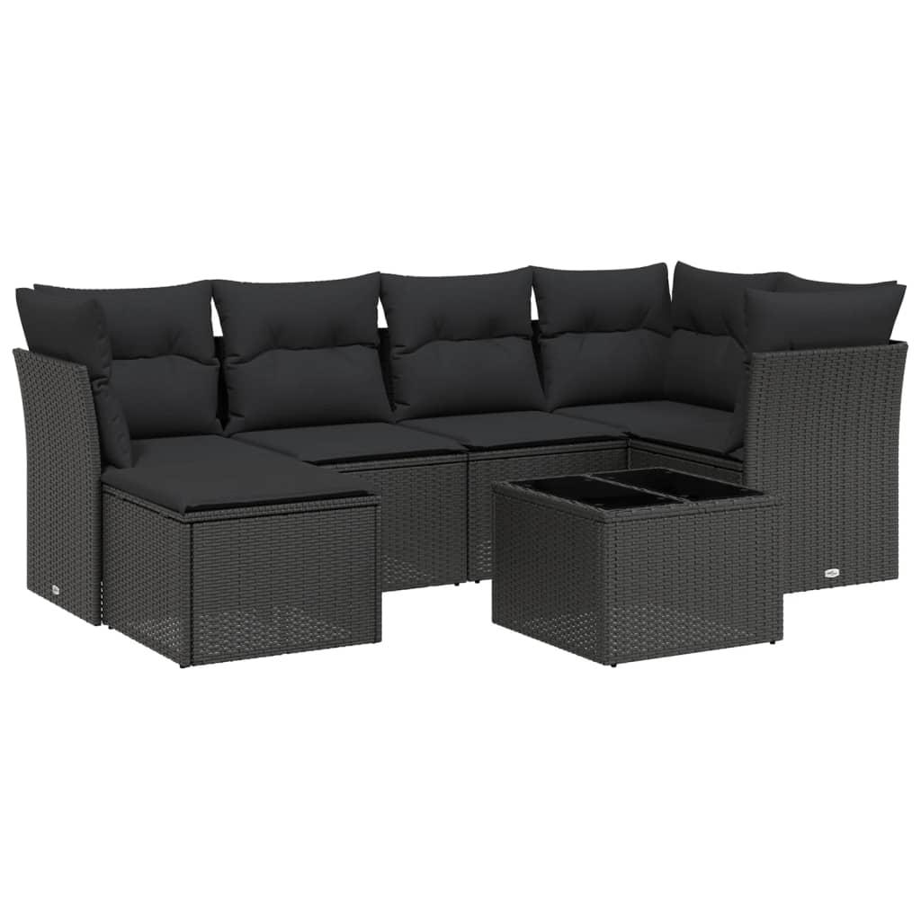 Sofasæt til haven 7 dele med hynder polyrattan sort