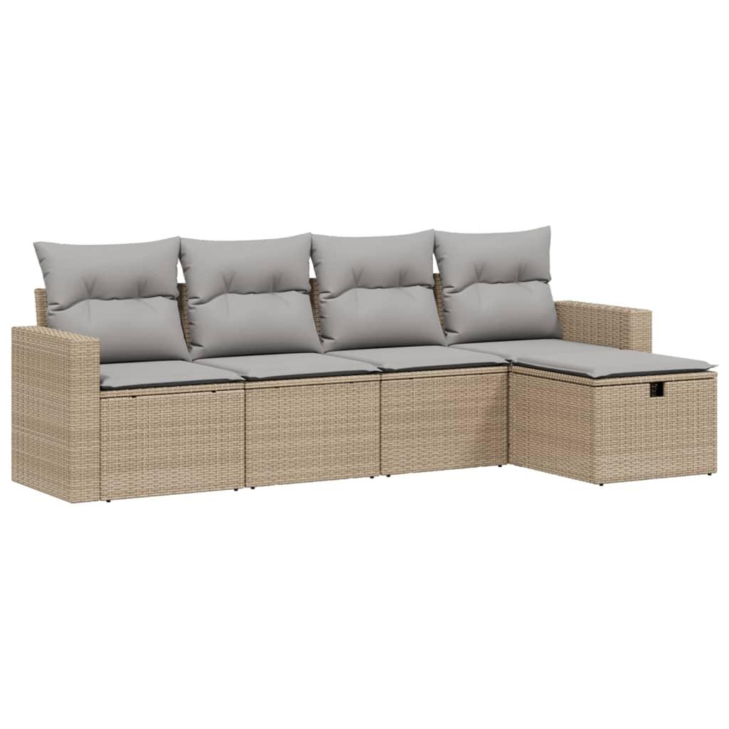 Havesofasæt 5 dele med hynder polyrattan beige