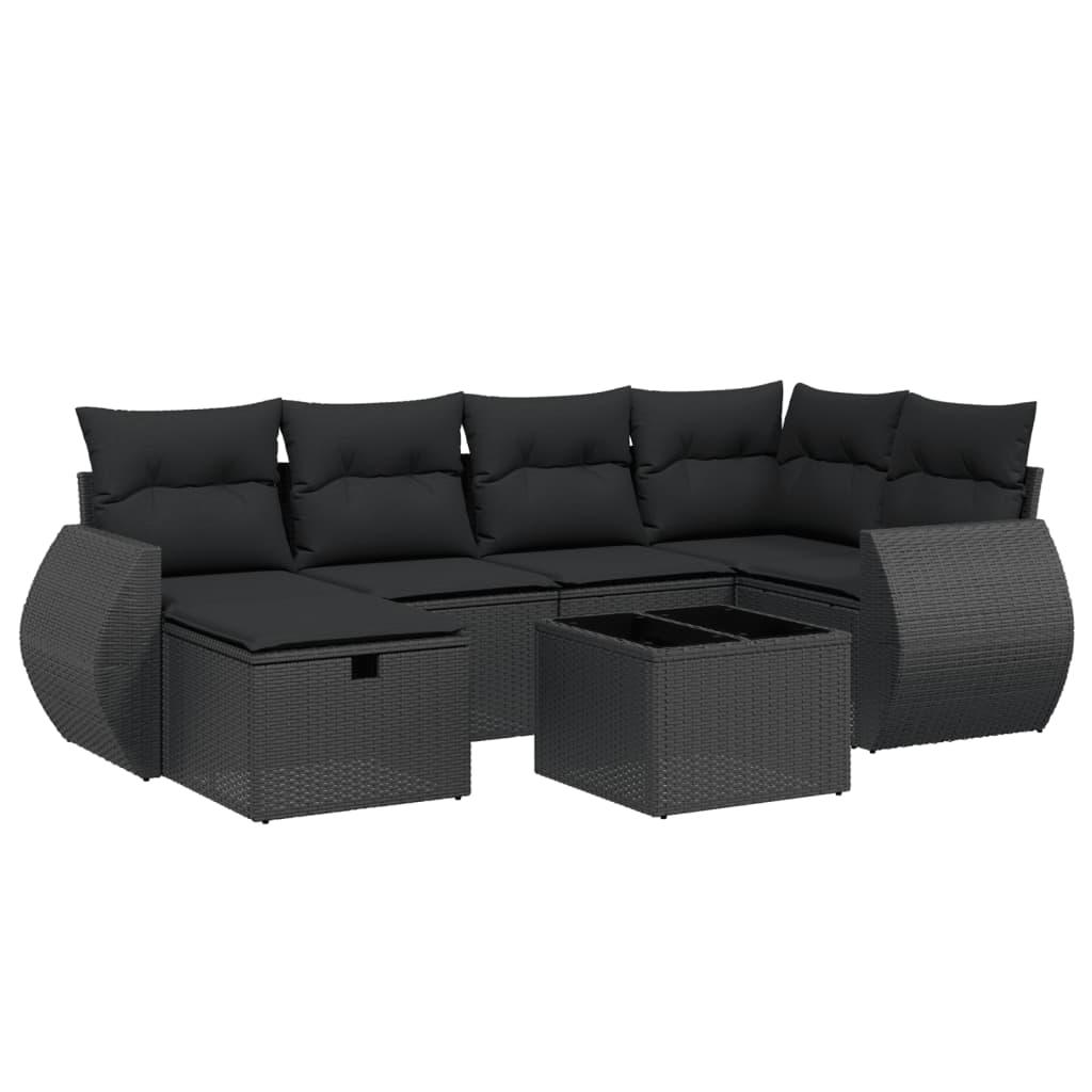 Sofasæt til haven 7 dele med hynder polyrattan sort