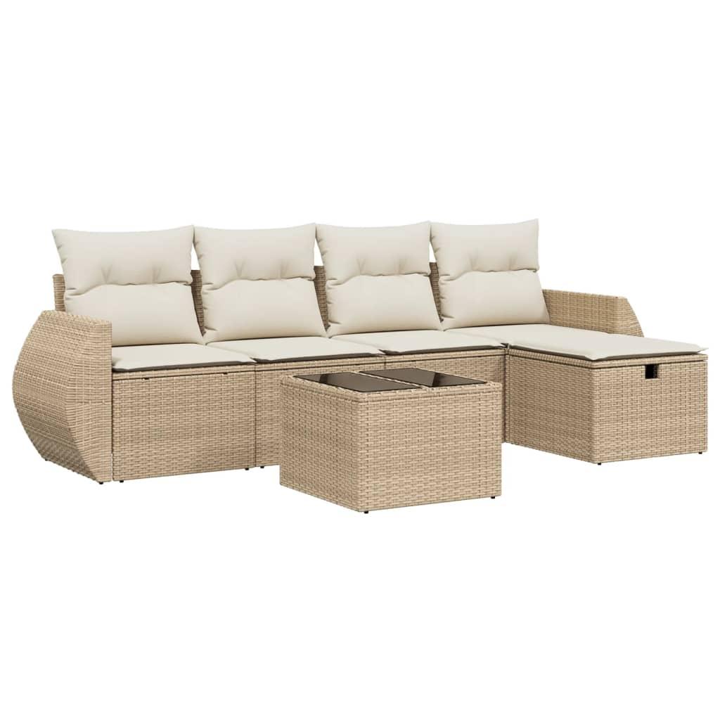 Sofasæt til haven 6 dele med hynder polyrattan beige