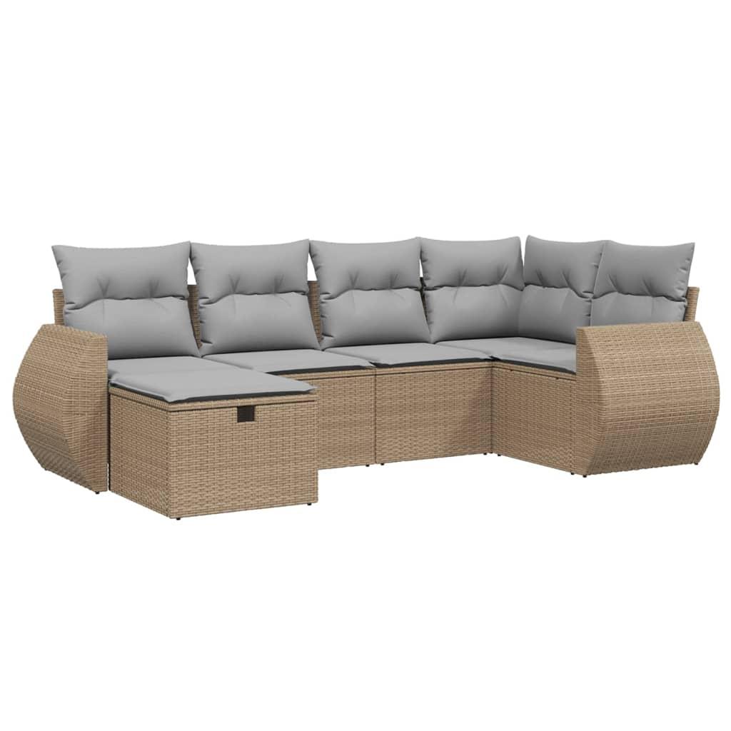 Havesofasæt 6 dele med hynder polyrattan beige