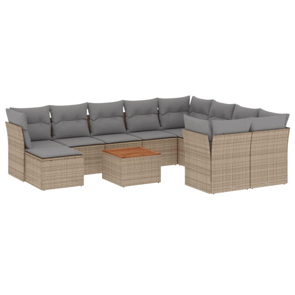 Havesofasæt 11 dele med hynder polyrattan beige