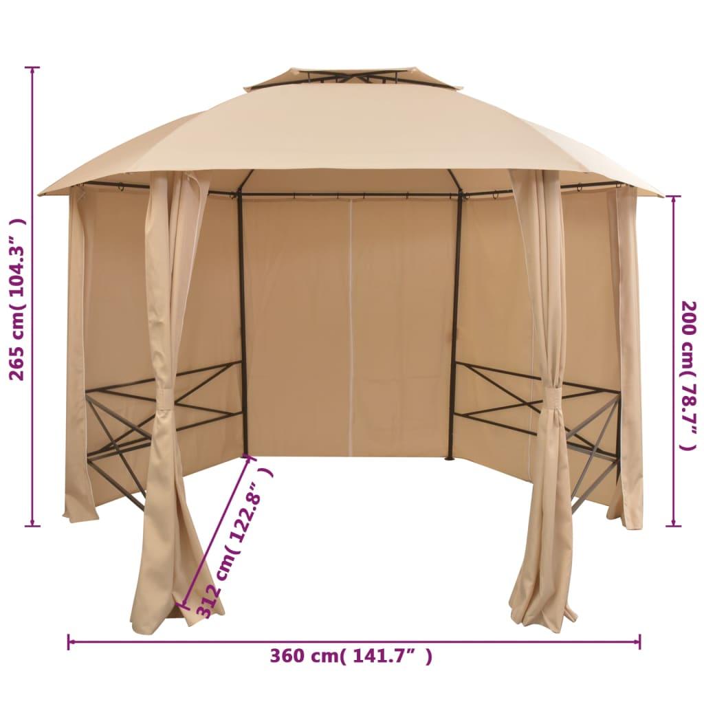 Havepavillon med gardiner sekskantet 360x265 cm