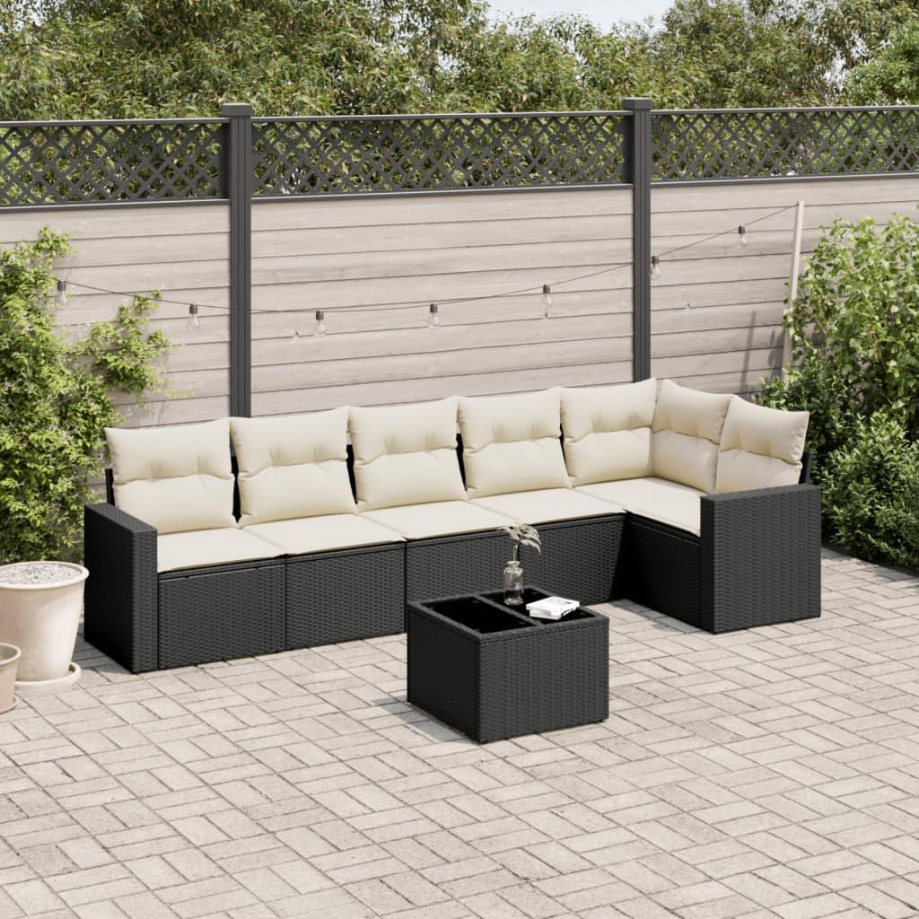 Sofasæt til haven 7 dele med hynder polyrattan sort