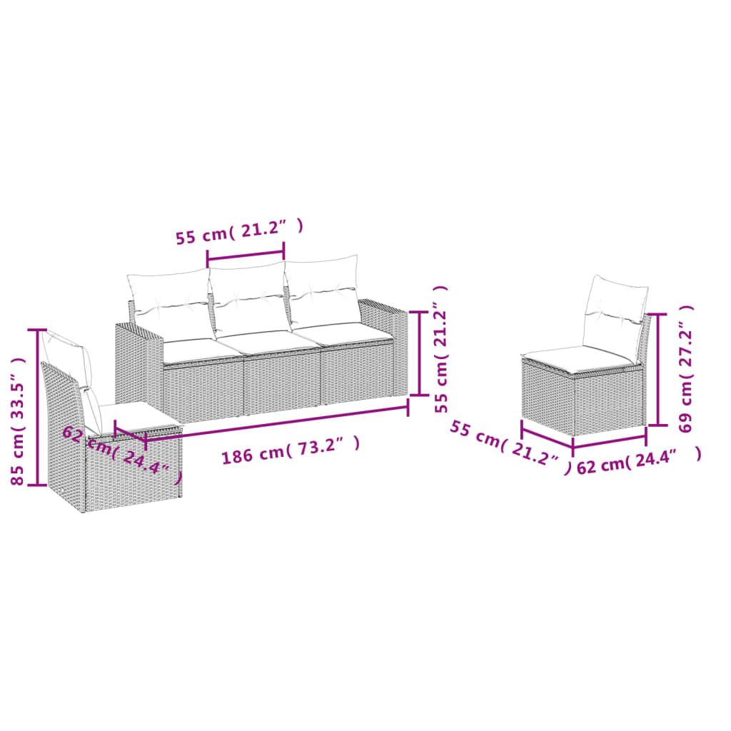 Sofasæt til haven 5 dele med hynder polyrattan brun