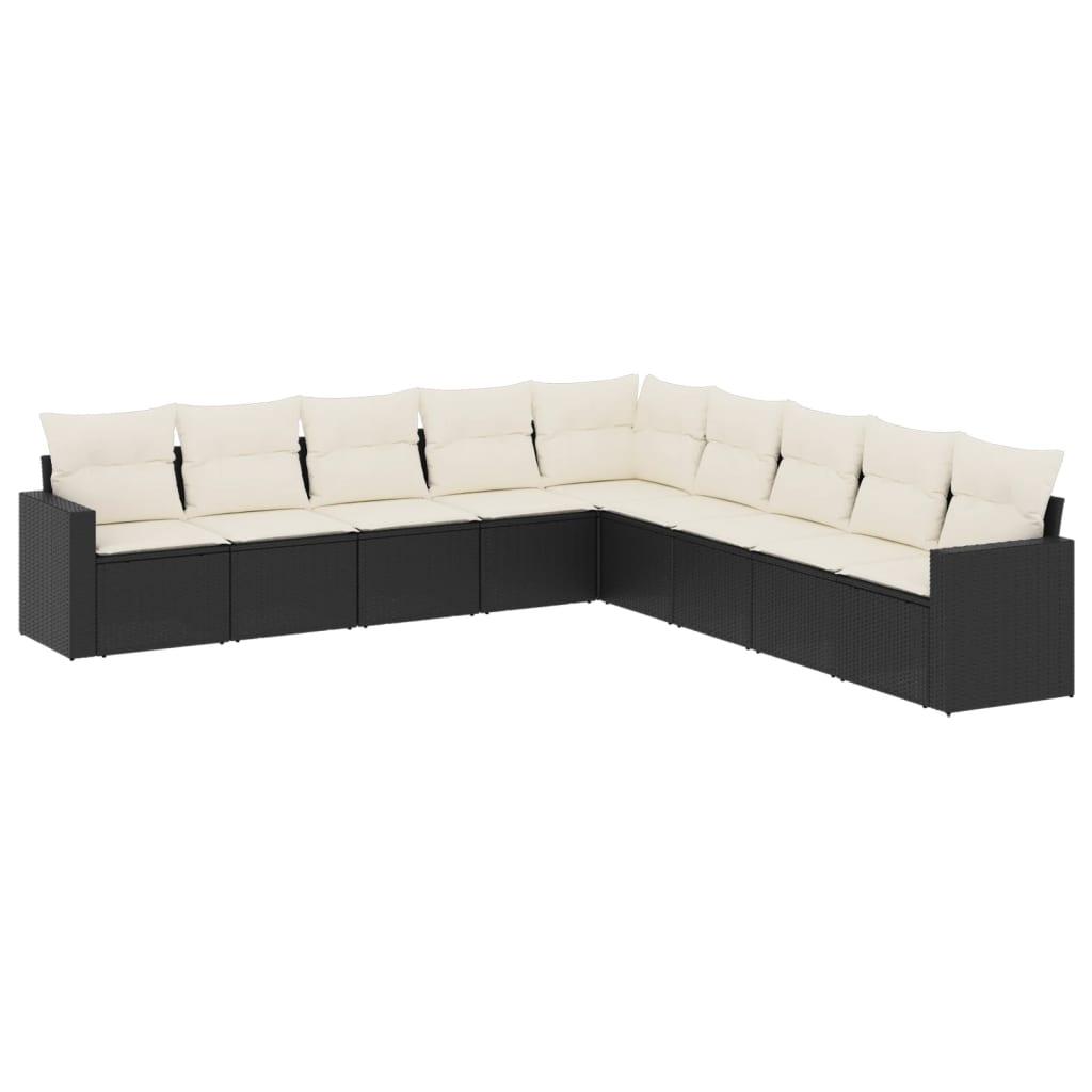 Sofasæt til haven 9 dele med hynder polyrattan sort