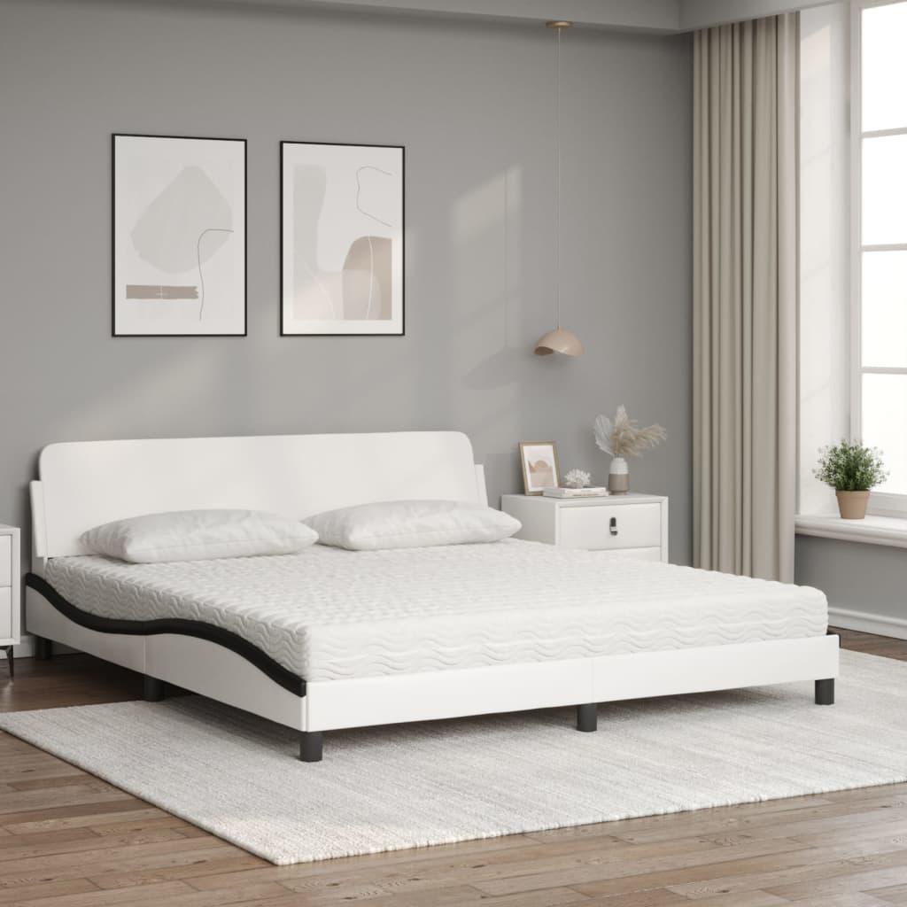 Seng med madras 180x200 cm kunstlæder hvid og sort
