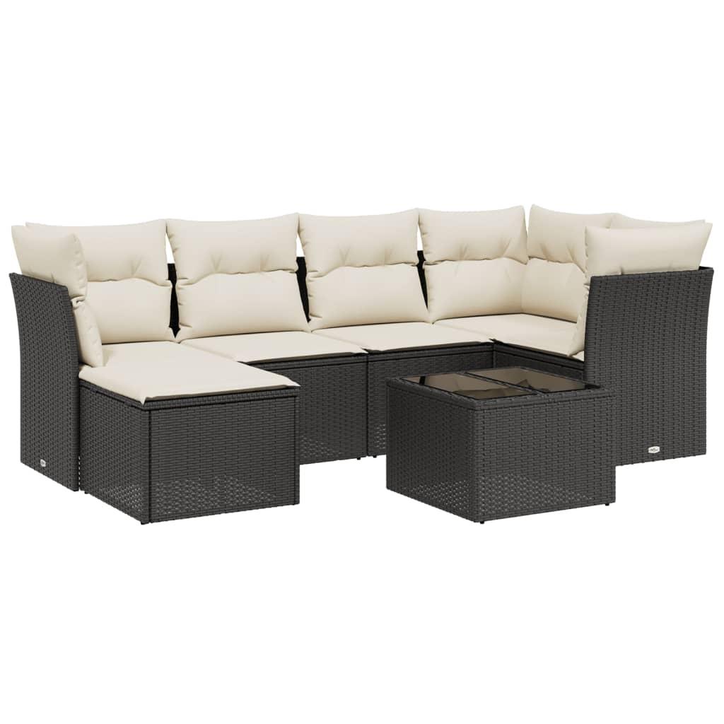 Sofasæt til haven 7 dele med hynder polyrattan sort