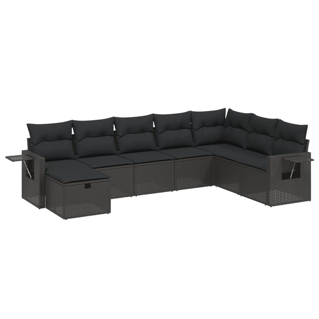 Sofasæt til haven 8 dele med hynder polyrattan sort