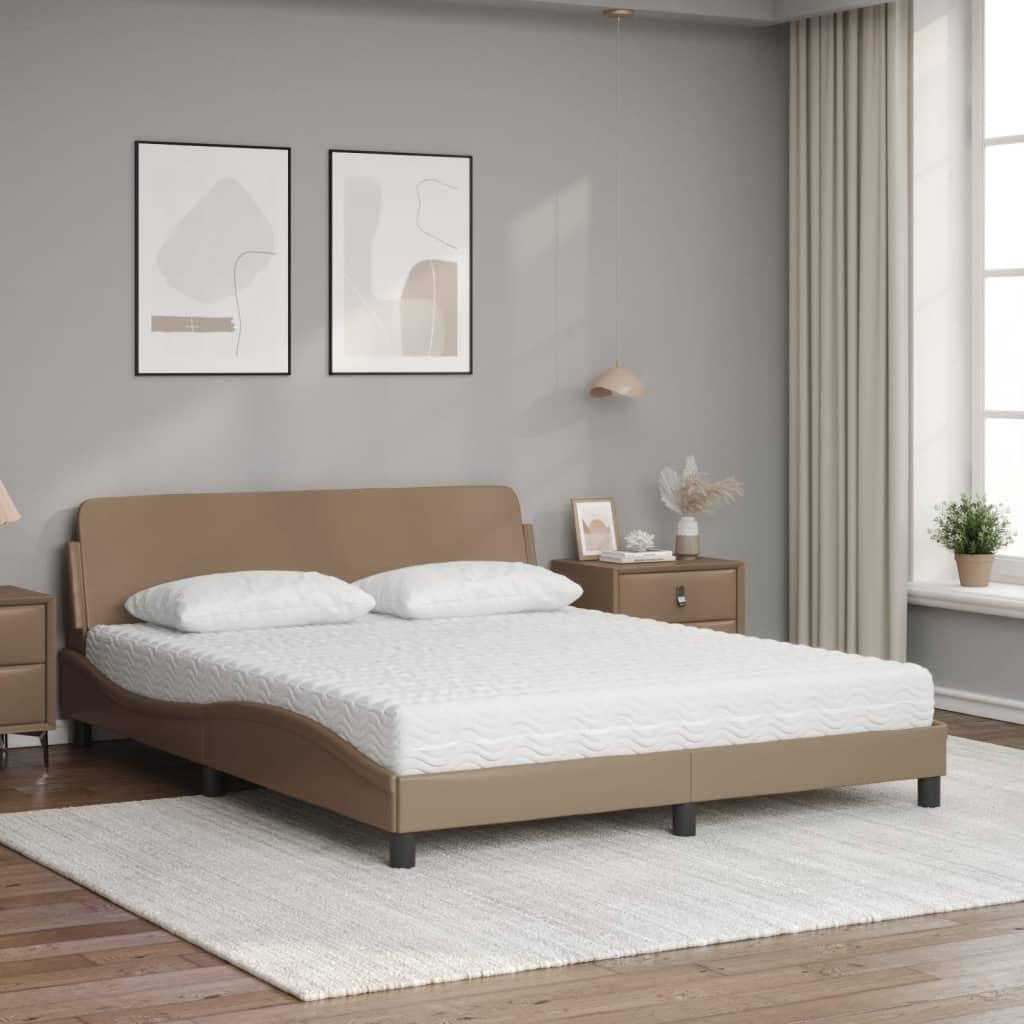 Seng med madras 160x200 cm kunstlæder cappuccinofarvet