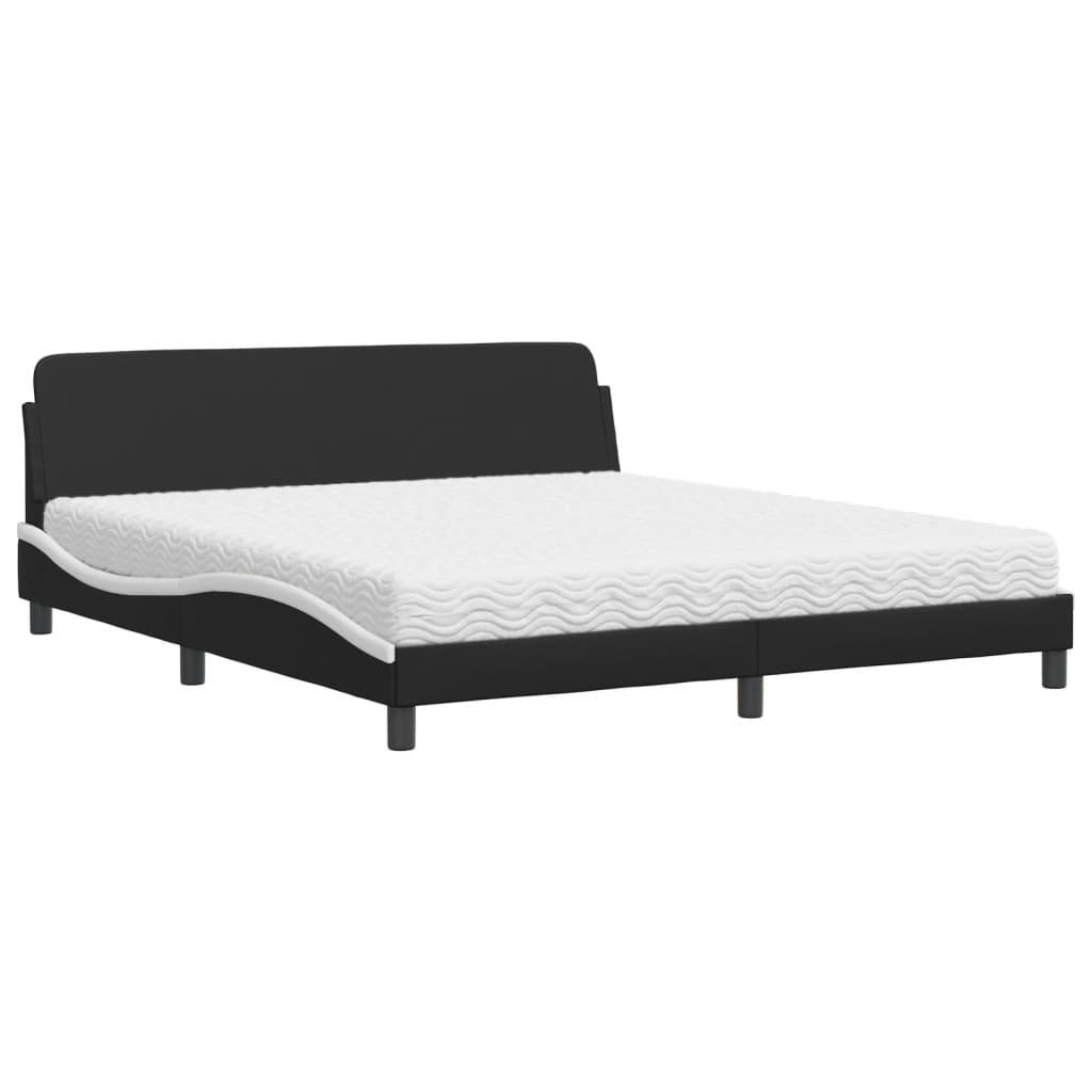 Seng med madras 180x200 cm kunstlæder sort og hvid