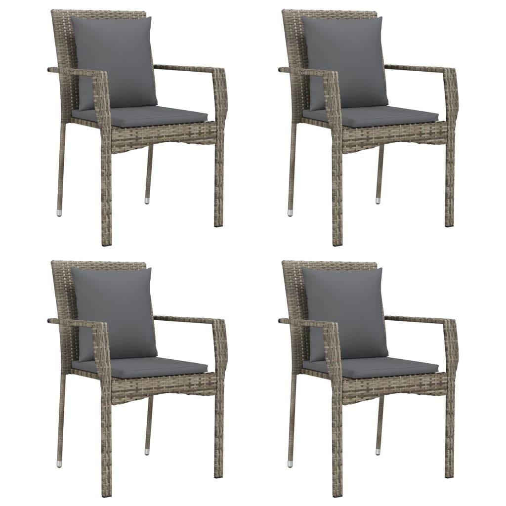 Havestole med hynder 4 stk. polyrattan grå