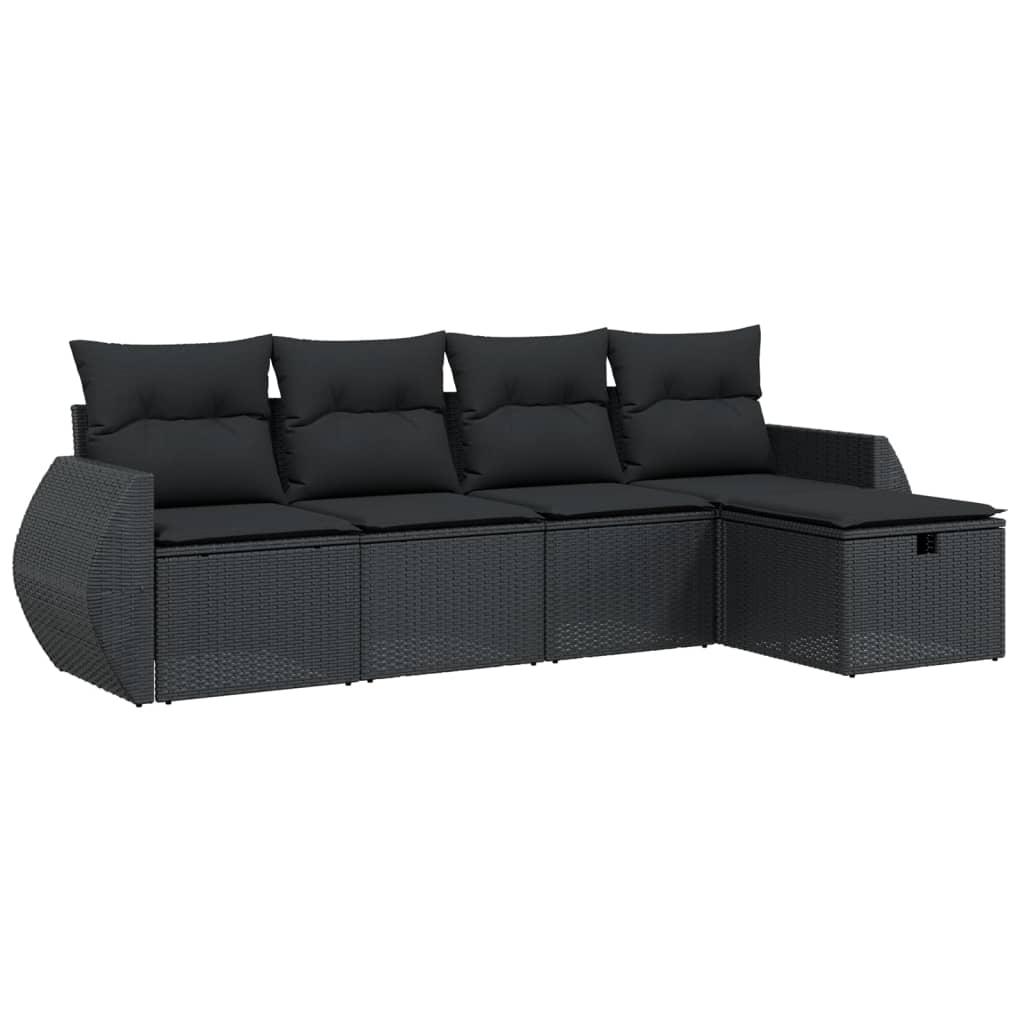 Sofasæt til haven 5 dele med hynder polyrattan sort