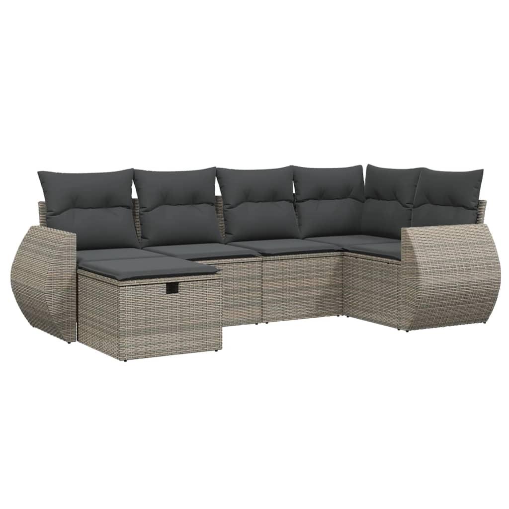 Sofasæt til haven 6 dele med hynder polyrattan grå