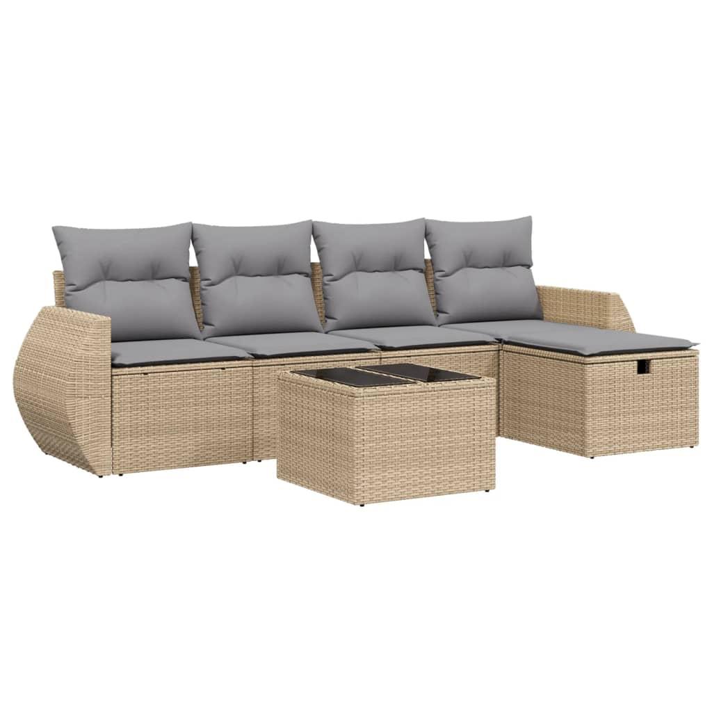 Havesofasæt 6 dele med hynder polyrattan beige